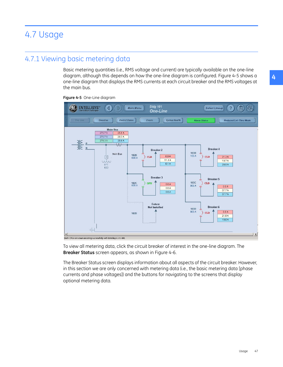 7 usage, 1 viewing basic metering data | GE Industrial Solutions Entellisys 5.0 User Manual User Manual | Page 47 / 310