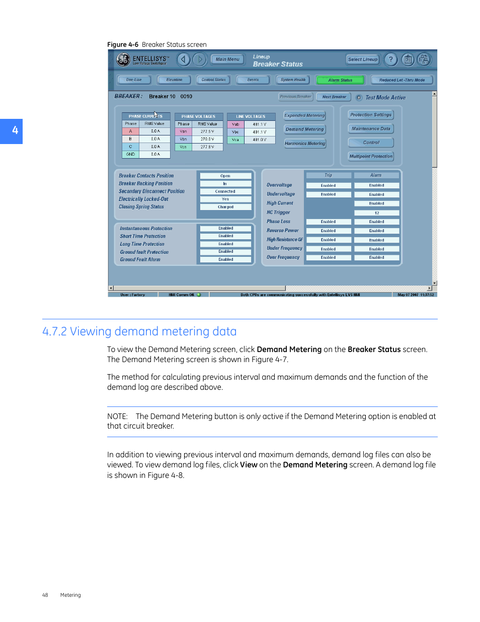 2 viewing demand metering data | GE Industrial Solutions Entellisys 5.0 User Manual User Manual | Page 48 / 310