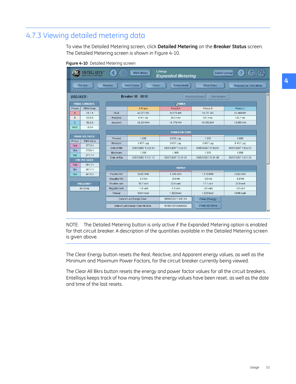 3 viewing detailed metering data | GE Industrial Solutions Entellisys 5.0 User Manual User Manual | Page 51 / 310