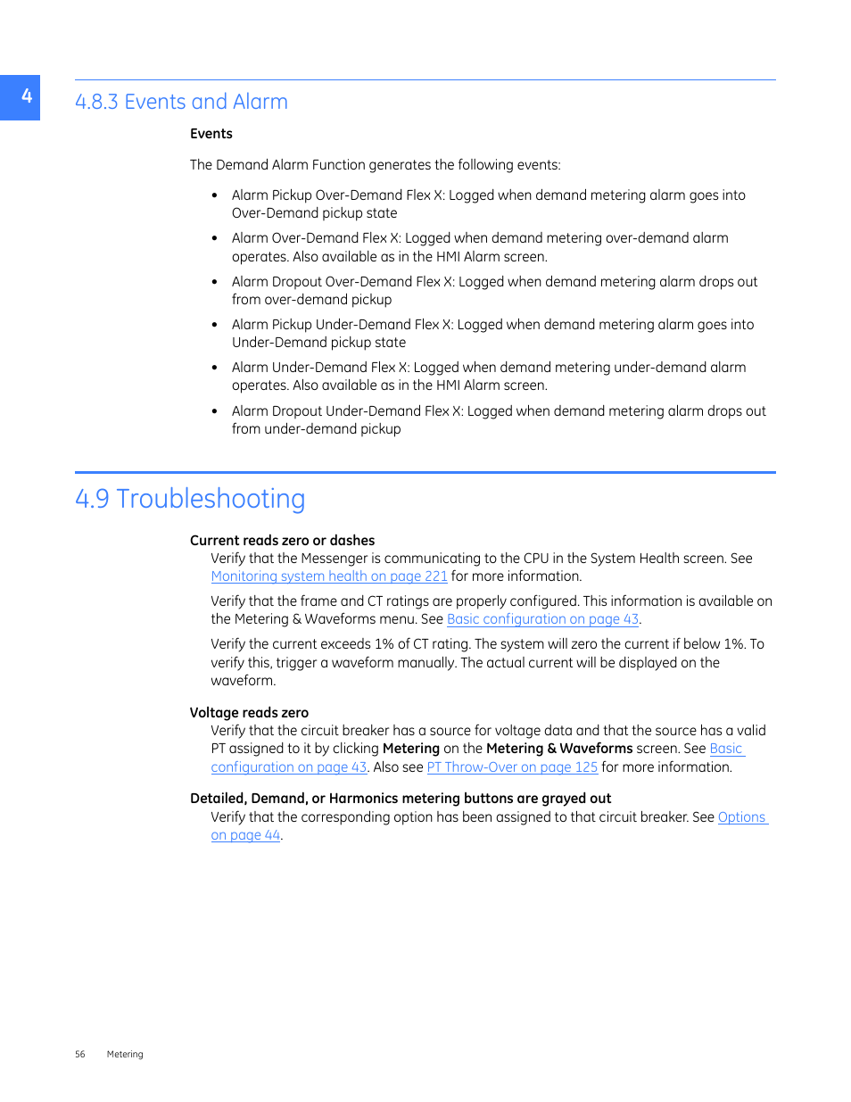 3 events and alarm, 9 troubleshooting | GE Industrial Solutions Entellisys 5.0 User Manual User Manual | Page 56 / 310