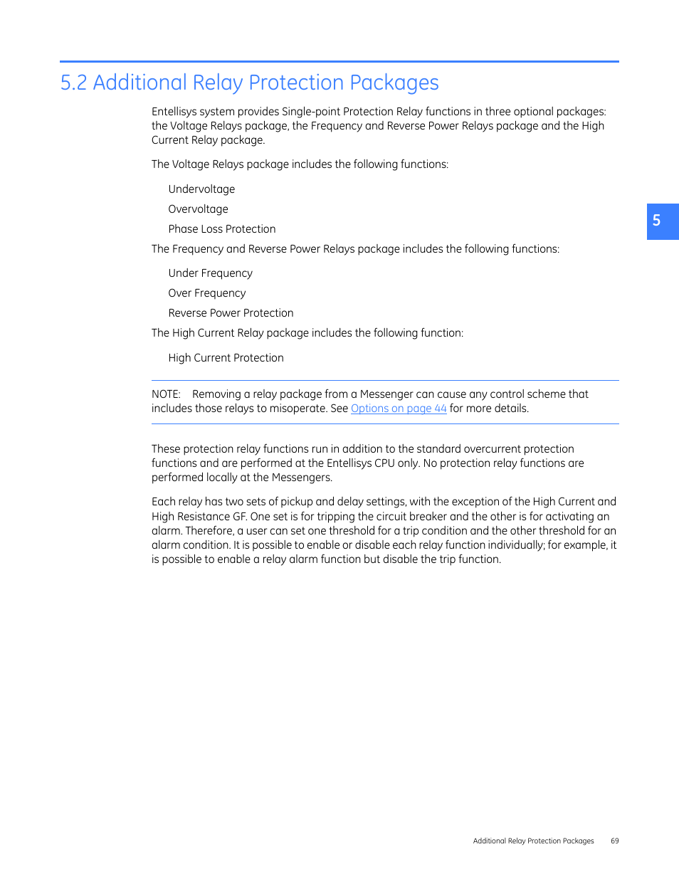 2 additional relay protection packages | GE Industrial Solutions Entellisys 5.0 User Manual User Manual | Page 69 / 310