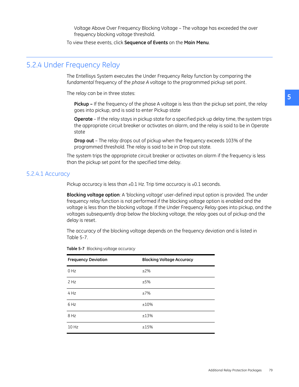 4 under frequency relay, 1 accuracy | GE Industrial Solutions Entellisys 5.0 User Manual User Manual | Page 79 / 310