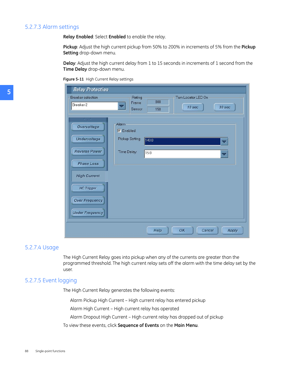 3 alarm settings, 4 usage, 5 event logging | GE Industrial Solutions Entellisys 5.0 User Manual User Manual | Page 88 / 310