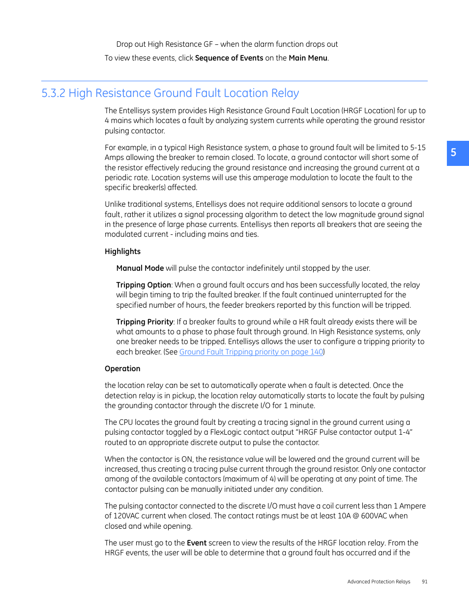 2 high resistance ground fault location relay | GE Industrial Solutions Entellisys 5.0 User Manual User Manual | Page 91 / 310