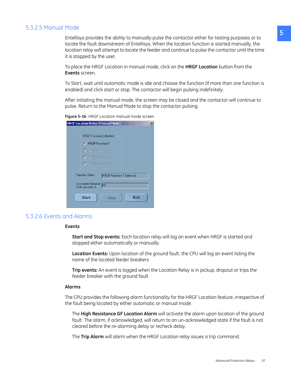 5 manual mode, 6 events and alarms, 5 manual mode 5.3.2.6 events and alarms | GE Industrial Solutions Entellisys 5.0 User Manual User Manual | Page 97 / 310