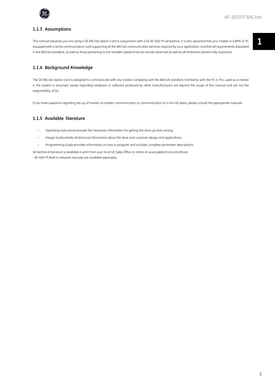GE Industrial Solutions AF-600 FP BACnet User Manual | Page 6 / 47