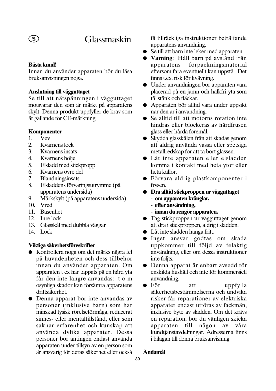 Glassmaskin | SEVERIN EZ 7401 User Manual | Page 39 / 66