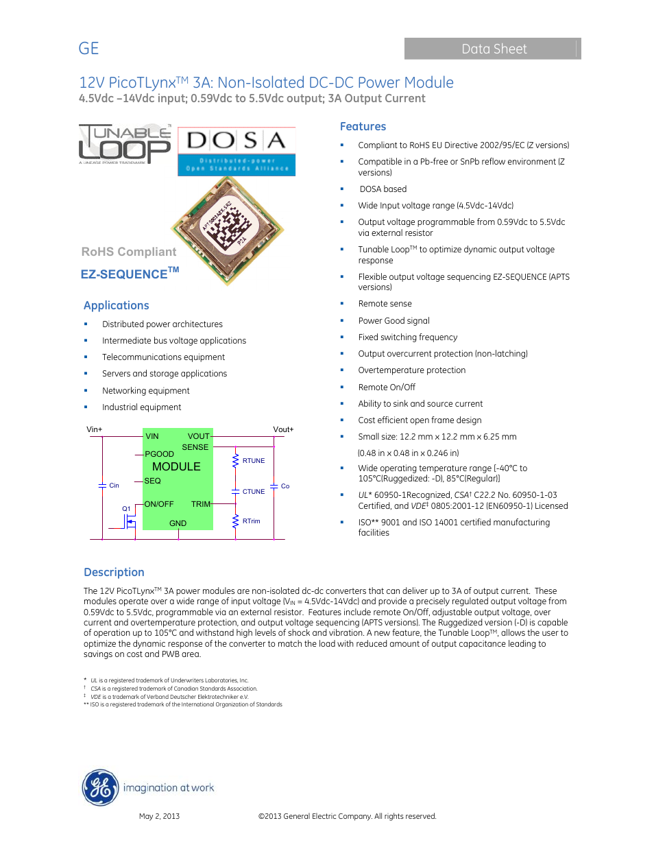 GE Industrial Solutions 12V PicoTLynx 3A User Manual | 25 pages