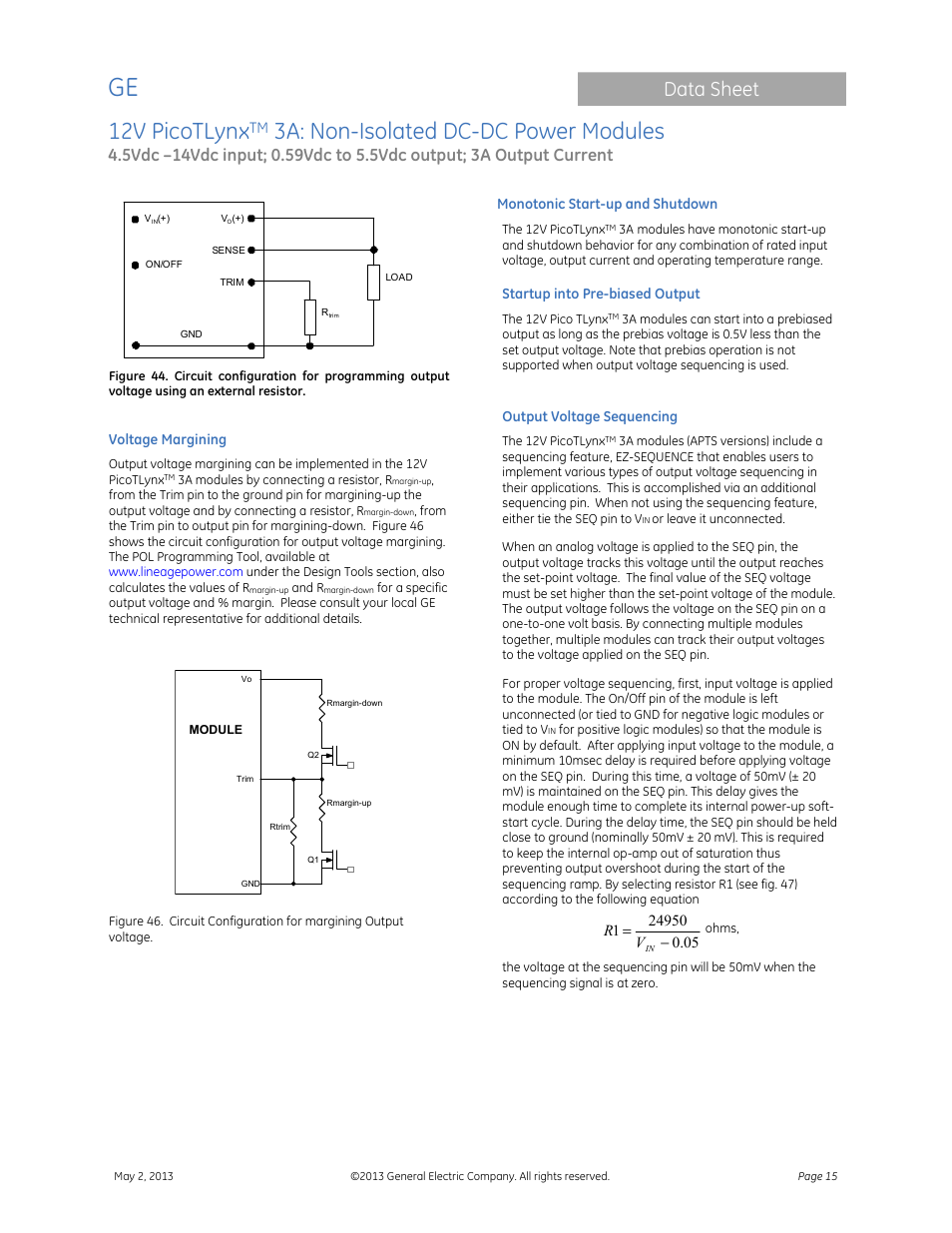 12v picotlynx, 3a: non-isolated dc-dc power modules, Data sheet | GE Industrial Solutions 12V PicoTLynx 3A User Manual | Page 15 / 25