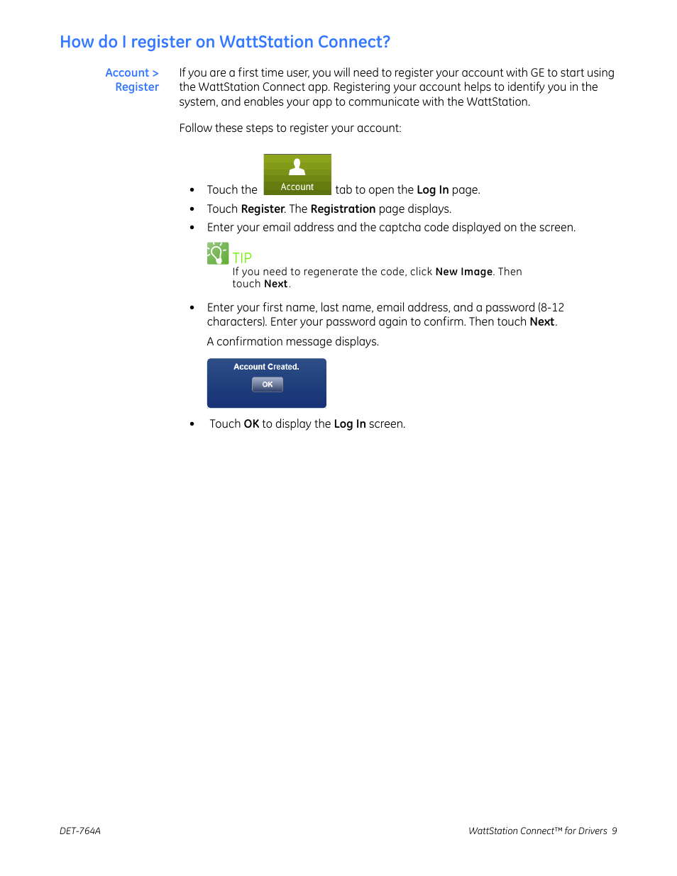 How do i register on wattstation connect | GE Industrial Solutions WattStation Connect Driver Second Edition (Android) User Manual | Page 11 / 31