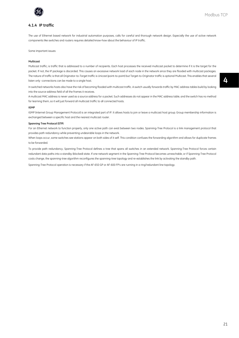 GE Industrial Solutions AF-600 FP OPCMBTCP Modbus TCP Option User Manual | Page 22 / 54