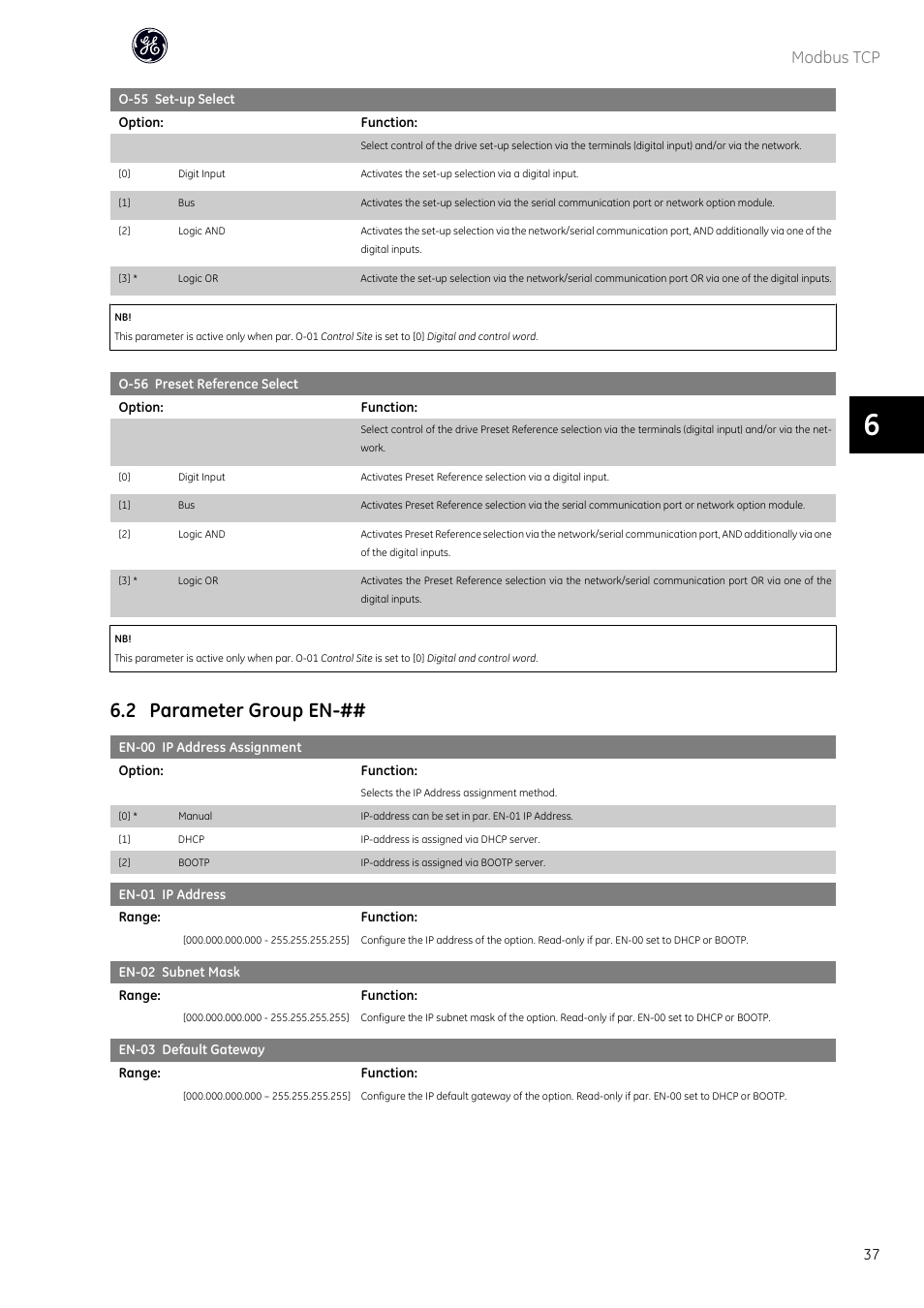 To par. o-56 preset ref- erence select, 2 parameter group en, Modbus tcp | GE Industrial Solutions AF-600 FP OPCMBTCP Modbus TCP Option User Manual | Page 38 / 54