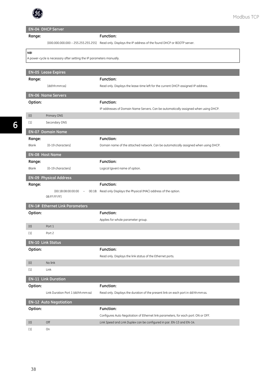 Modbus tcp | GE Industrial Solutions AF-600 FP OPCMBTCP Modbus TCP Option User Manual | Page 39 / 54