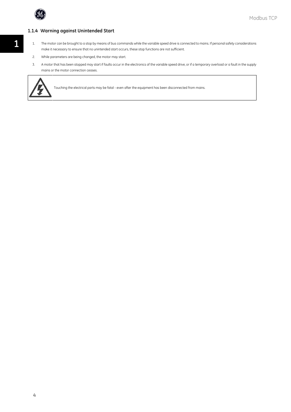 GE Industrial Solutions AF-600 FP OPCMBTCP Modbus TCP Option User Manual | Page 5 / 54