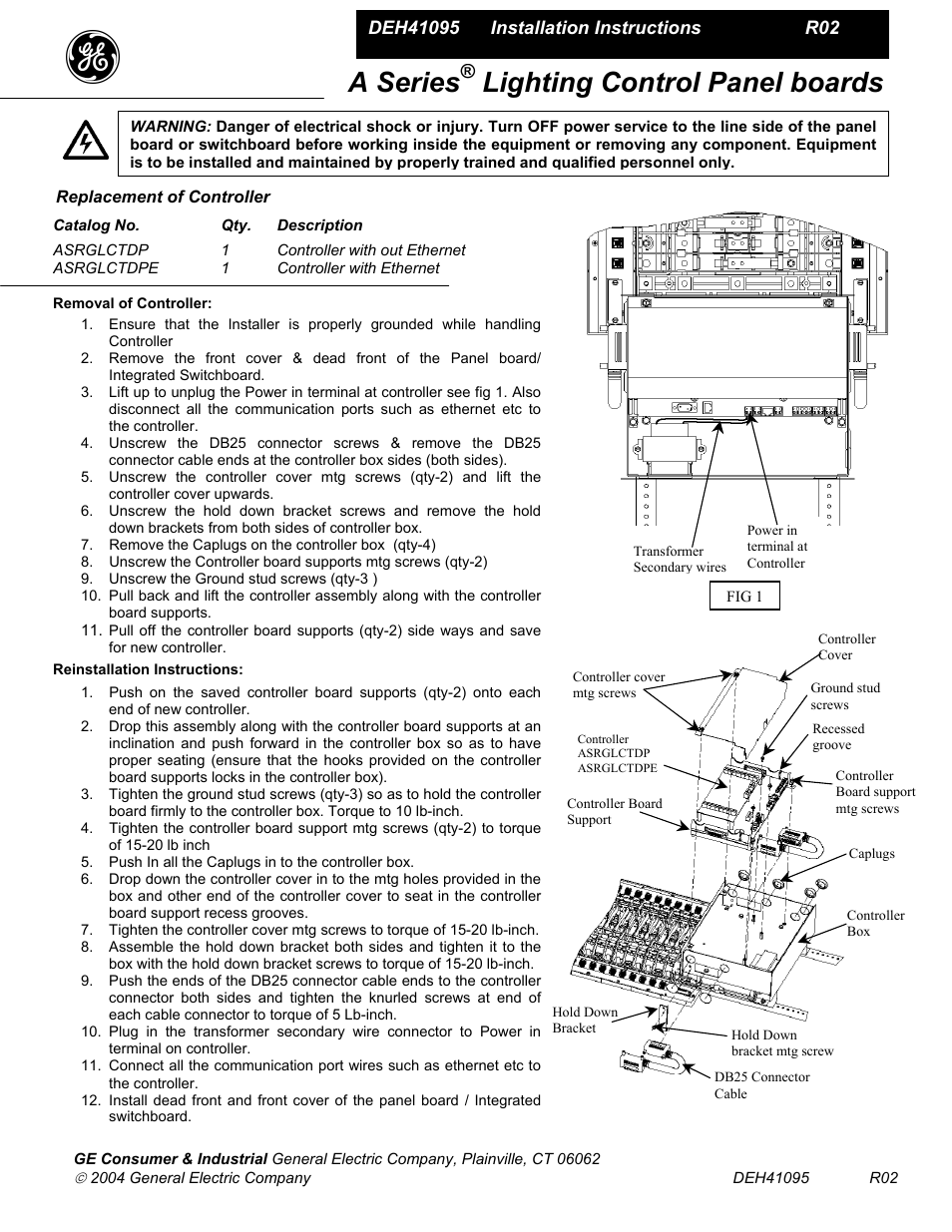 GE Industrial Solutions A Series Lighting Control Panelboards Replacement of Controller User Manual | 1 page