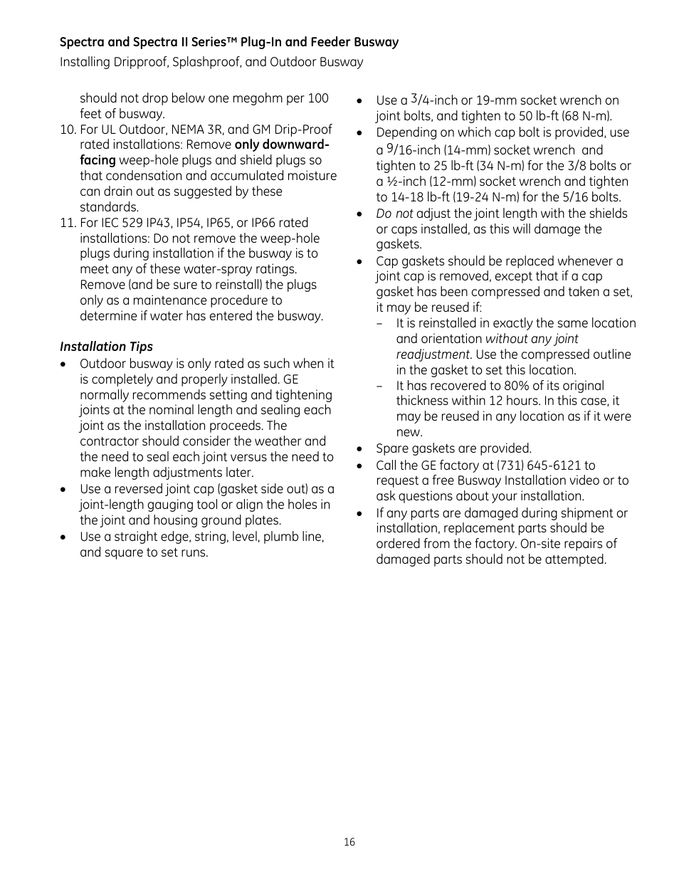 GE Industrial Solutions Spectra II Series Plug-in and Feeder Busway with BlueCoat Epoxy Insulation System User Manual | Page 18 / 34
