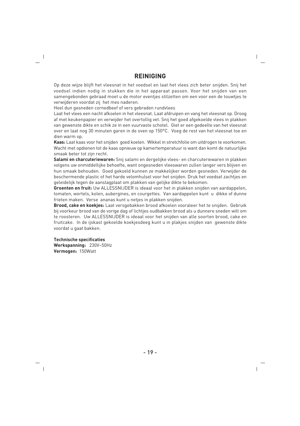 Reiniging | SINBO SMS 5605 User Manual | Page 20 / 43