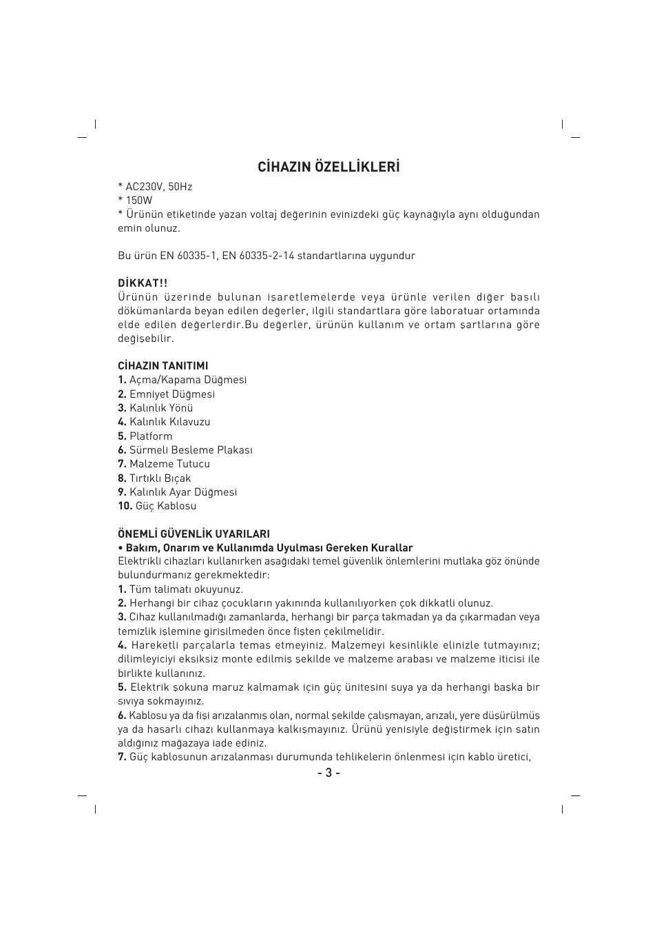 C‹hazin özell‹kler | SINBO SMS 5605 User Manual | Page 4 / 43