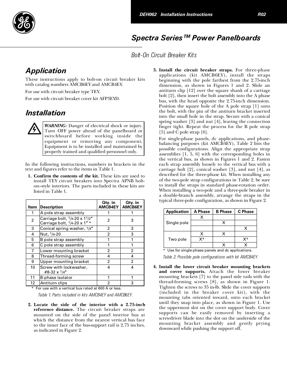 GE Industrial Solutions Spectra Series Power Panelboards AMCB4EY and AMCB6EY User Manual | 4 pages