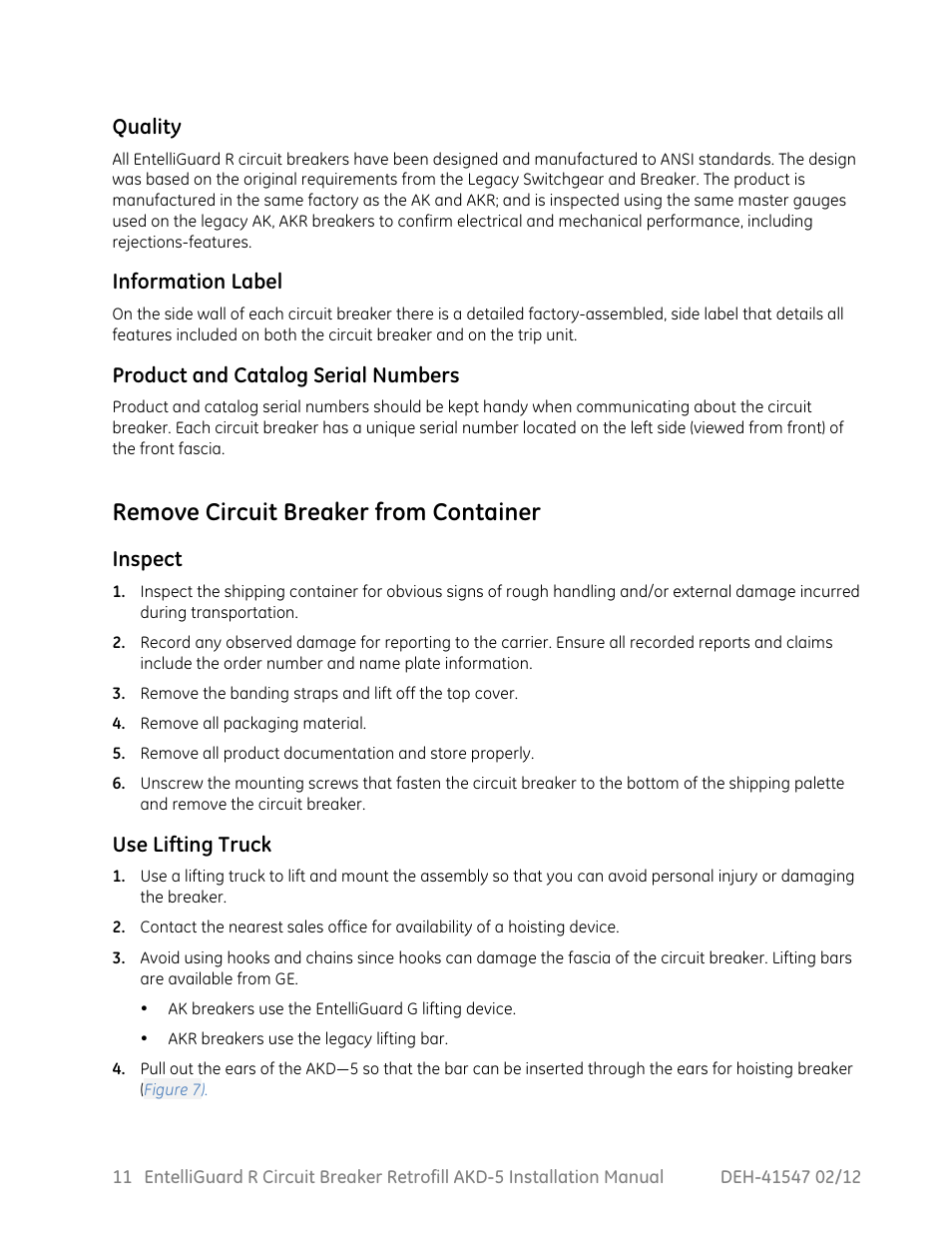 Remove circuit breaker from container | GE Industrial Solutions EntelliGuard R AKD-5 User Manual | Page 12 / 47