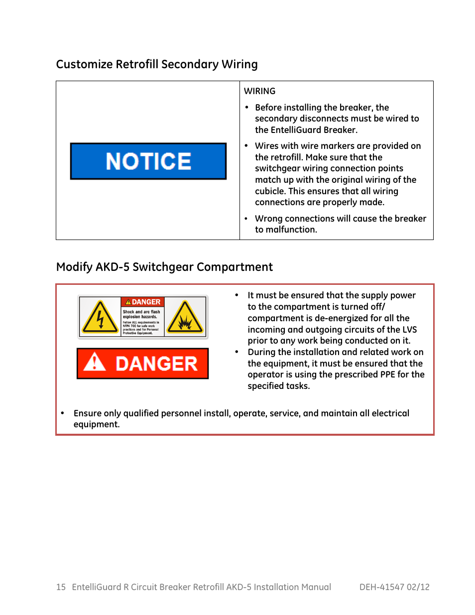 Customize retrofill secondary wiring, Modify akd-5 switchgear compartment | GE Industrial Solutions EntelliGuard R AKD-5 User Manual | Page 16 / 47