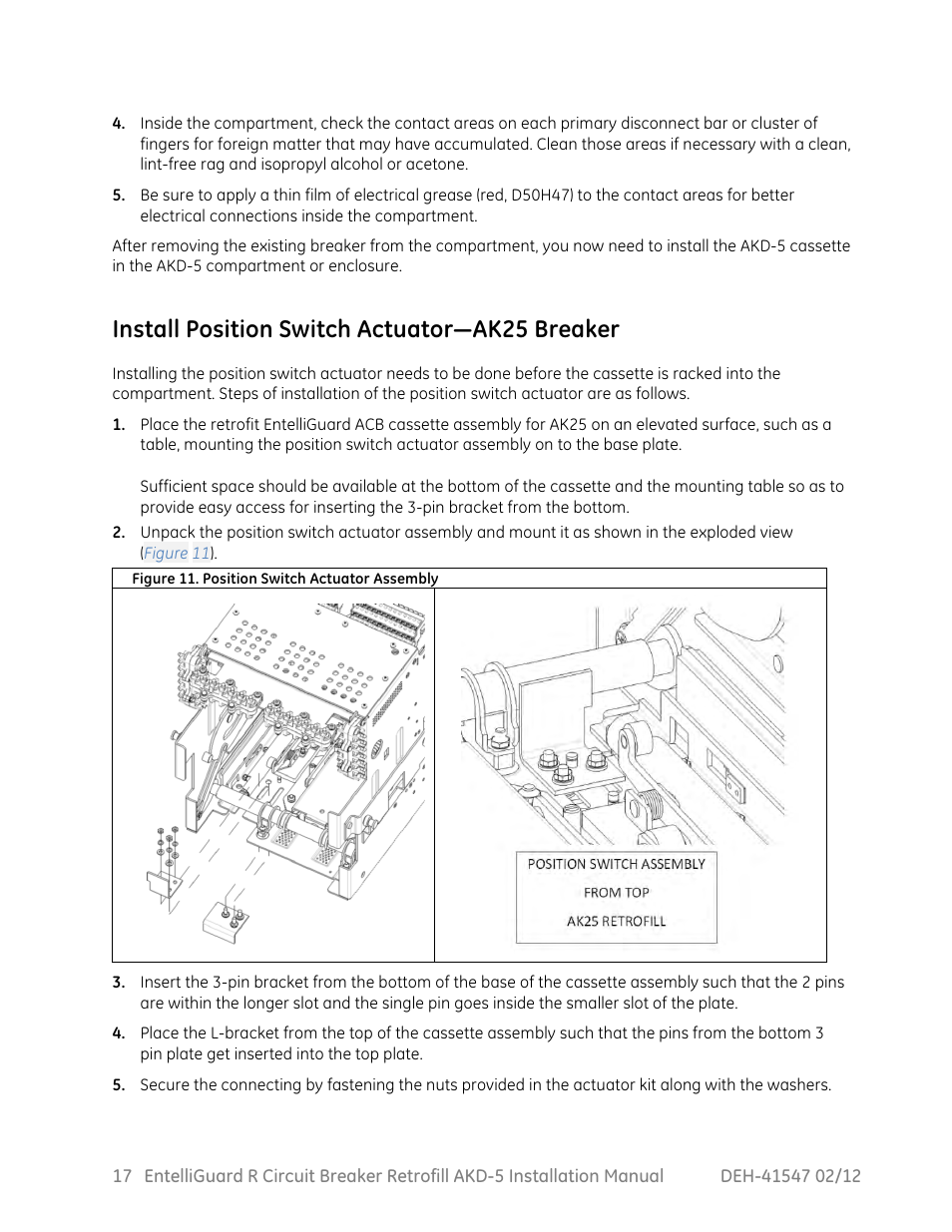 Install position switch actuator—ak25 breaker | GE Industrial Solutions EntelliGuard R AKD-5 User Manual | Page 18 / 47