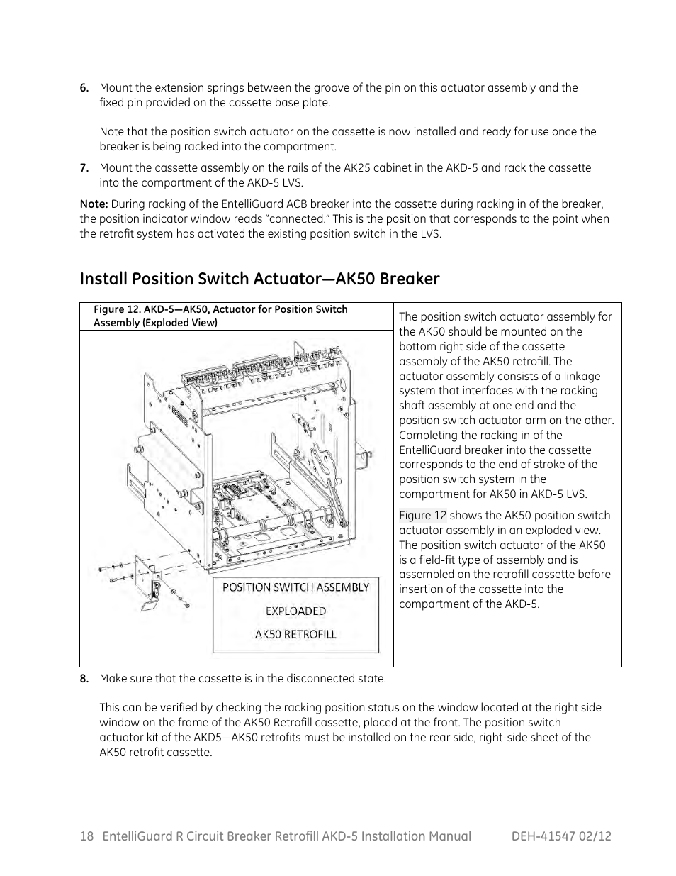Install position switch actuator—ak50 breaker | GE Industrial Solutions EntelliGuard R AKD-5 User Manual | Page 19 / 47
