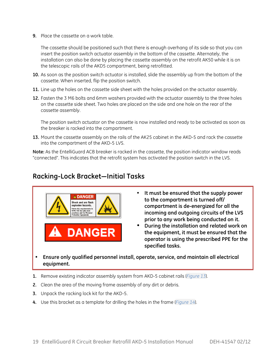 Racking-lock bracket—initial tasks | GE Industrial Solutions EntelliGuard R AKD-5 User Manual | Page 20 / 47