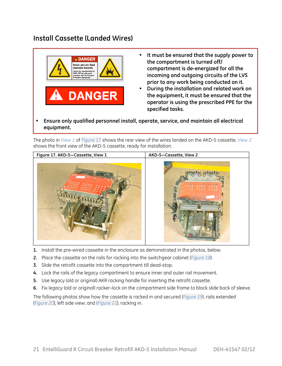 Install cassette (landed wires) | GE Industrial Solutions EntelliGuard R AKD-5 User Manual | Page 22 / 47