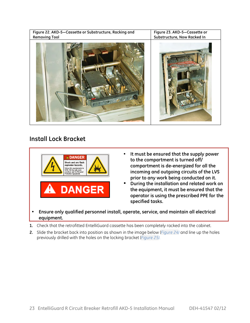 Install lock bracket | GE Industrial Solutions EntelliGuard R AKD-5 User Manual | Page 24 / 47