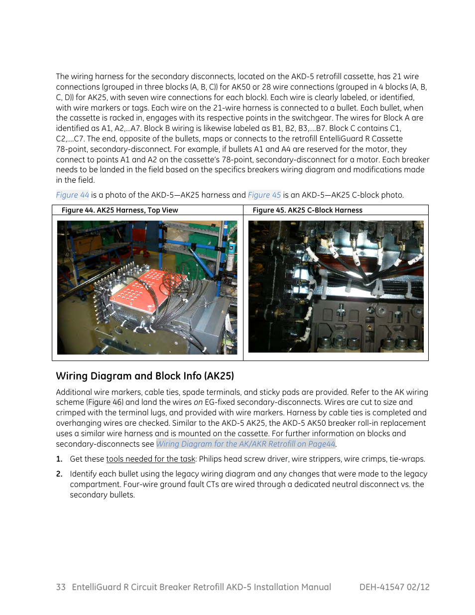 Wiring diagram and block info (ak25) | GE Industrial Solutions EntelliGuard R AKD-5 User Manual | Page 34 / 47