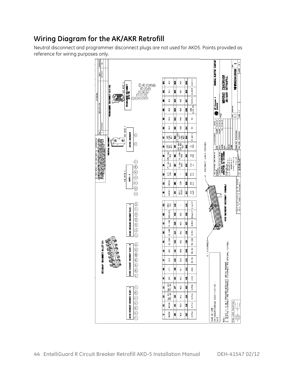 Wiring diagram for the ak/akr retrofill | GE Industrial Solutions EntelliGuard R AKD-5 User Manual | Page 45 / 47