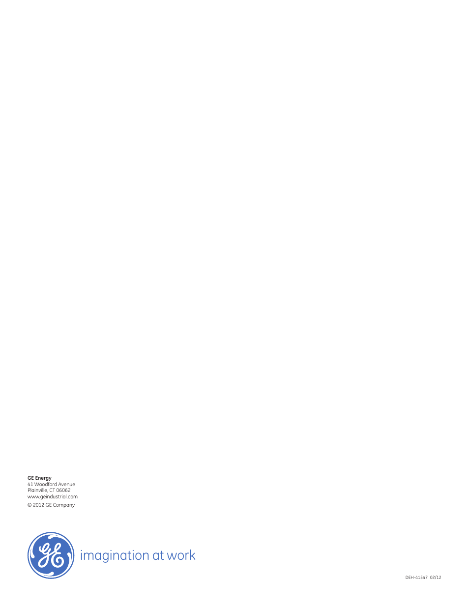 Imagination at work | GE Industrial Solutions EntelliGuard R AKD-5 User Manual | Page 47 / 47