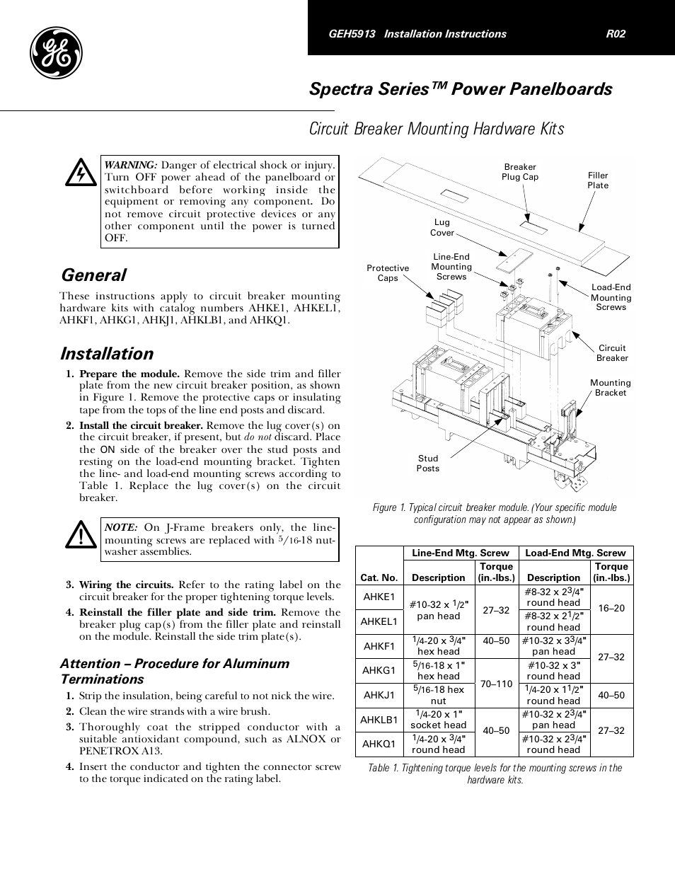 GE Industrial Solutions Spectra Series Power Panelboards Circuit Breaker Mounting Hardware Kits User Manual | 2 pages