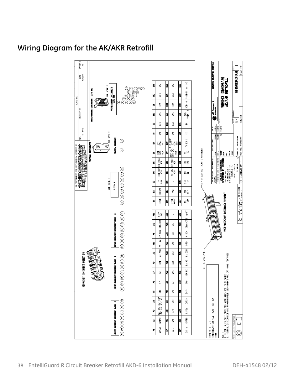 Wiring diagram for the ak/akr retrofill | GE Industrial Solutions EntelliGuard R AKD-6 User Manual | Page 39 / 41