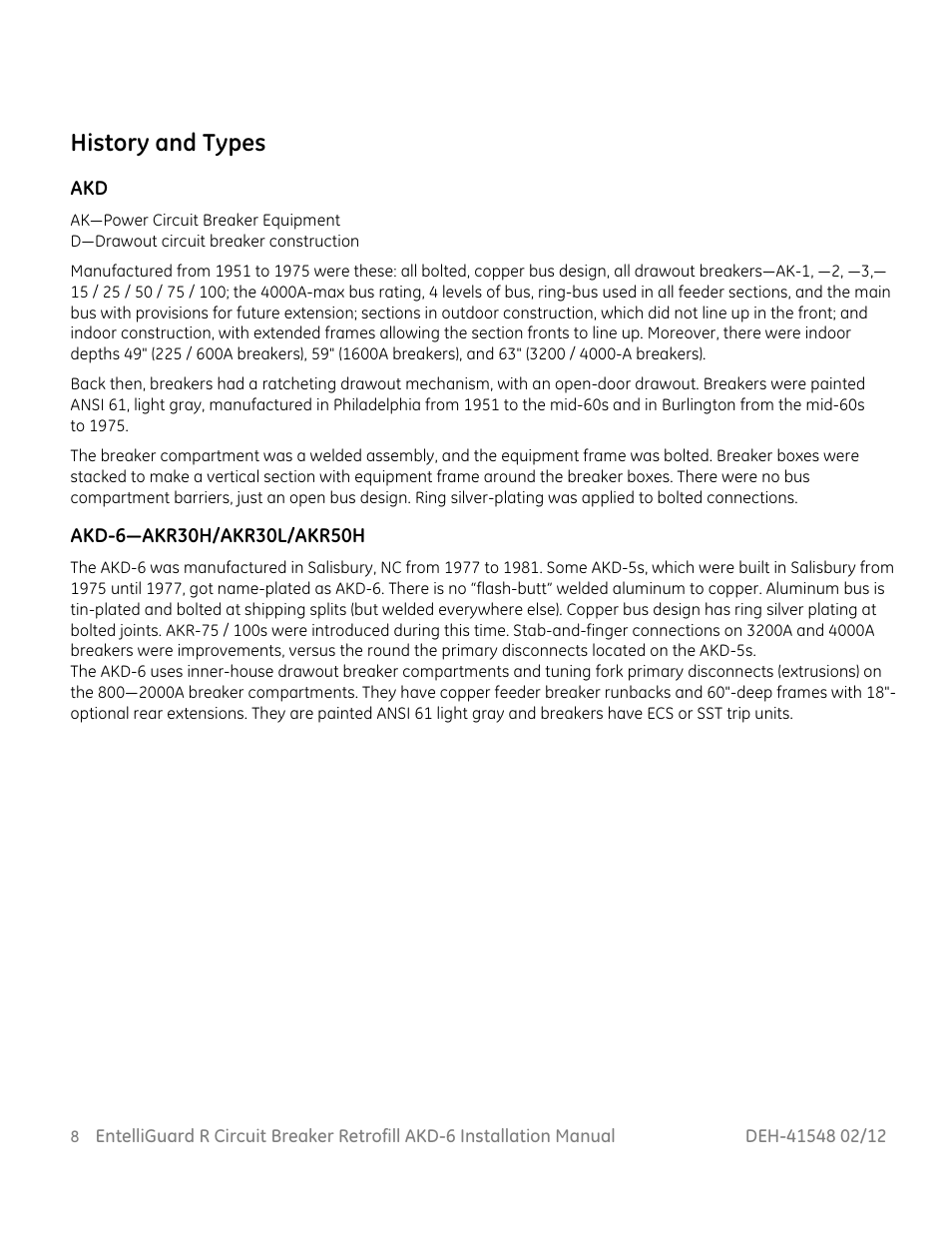 History and types | GE Industrial Solutions EntelliGuard R AKD-6 User Manual | Page 9 / 41
