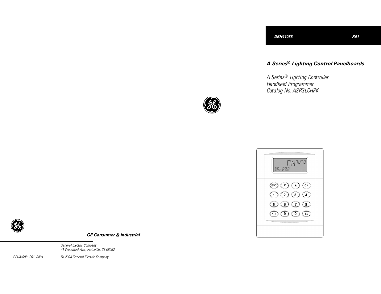 GE Industrial Solutions A Series Lighting Control Panelboards Handheld Programmer ASRGLCHPK User Manual | 4 pages