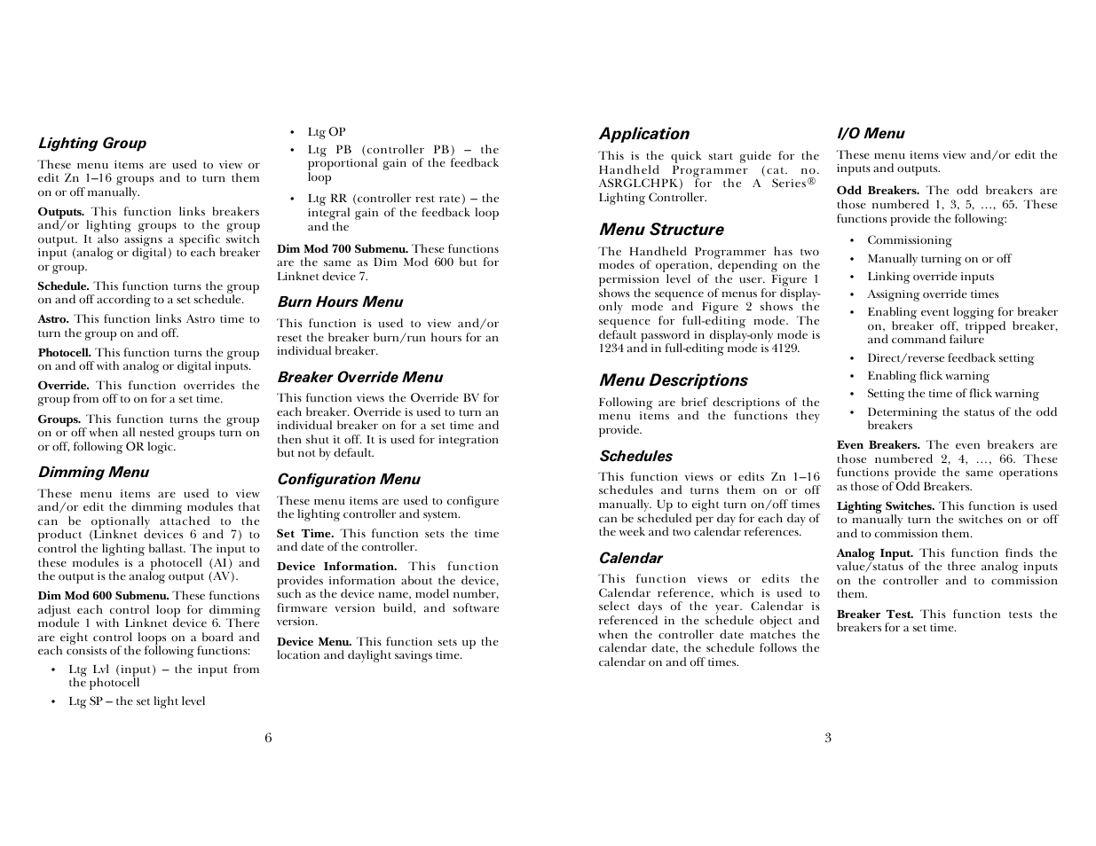 Application, Menu structure, Menu descriptions | GE Industrial Solutions A Series Lighting Control Panelboards Handheld Programmer ASRGLCHPK User Manual | Page 3 / 4