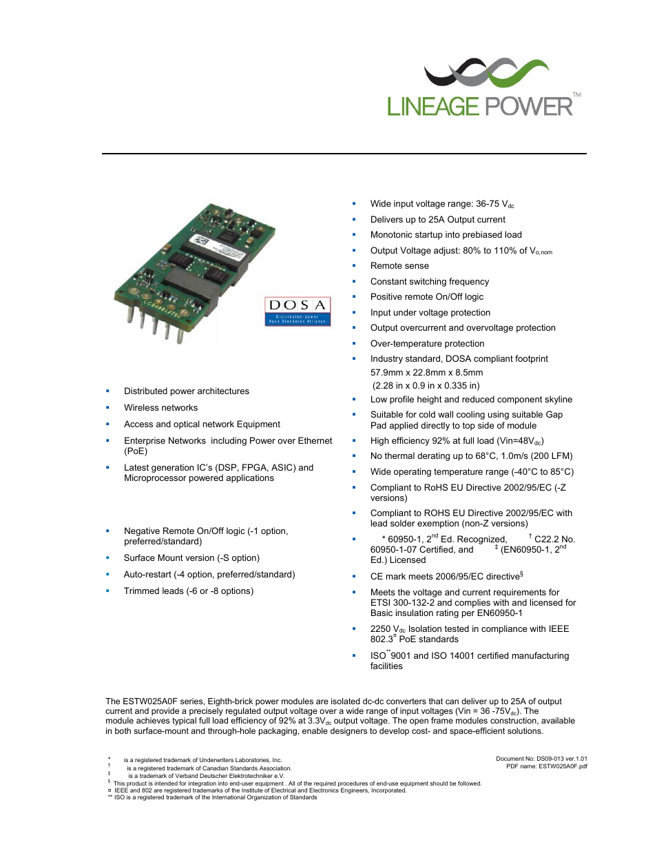 GE Industrial Solutions ESTW025A0F Series User Manual | 20 pages