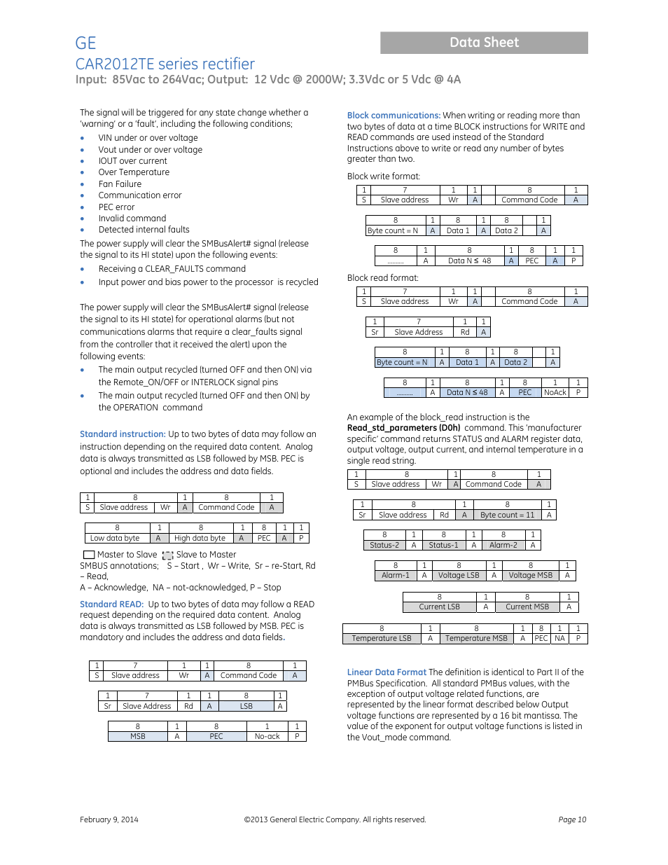 Car2012te series rectifier, Data sheet | GE Industrial Solutions CAR2012TE series User Manual | Page 10 / 20