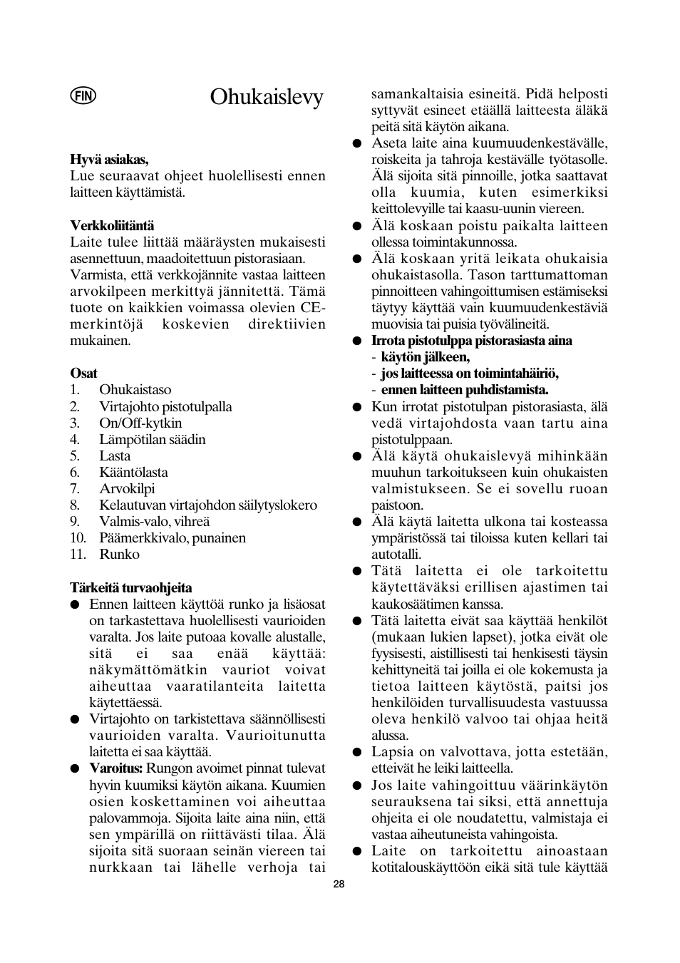 Ohukaislevy | SEVERIN CM 2198 User Manual | Page 28 / 46