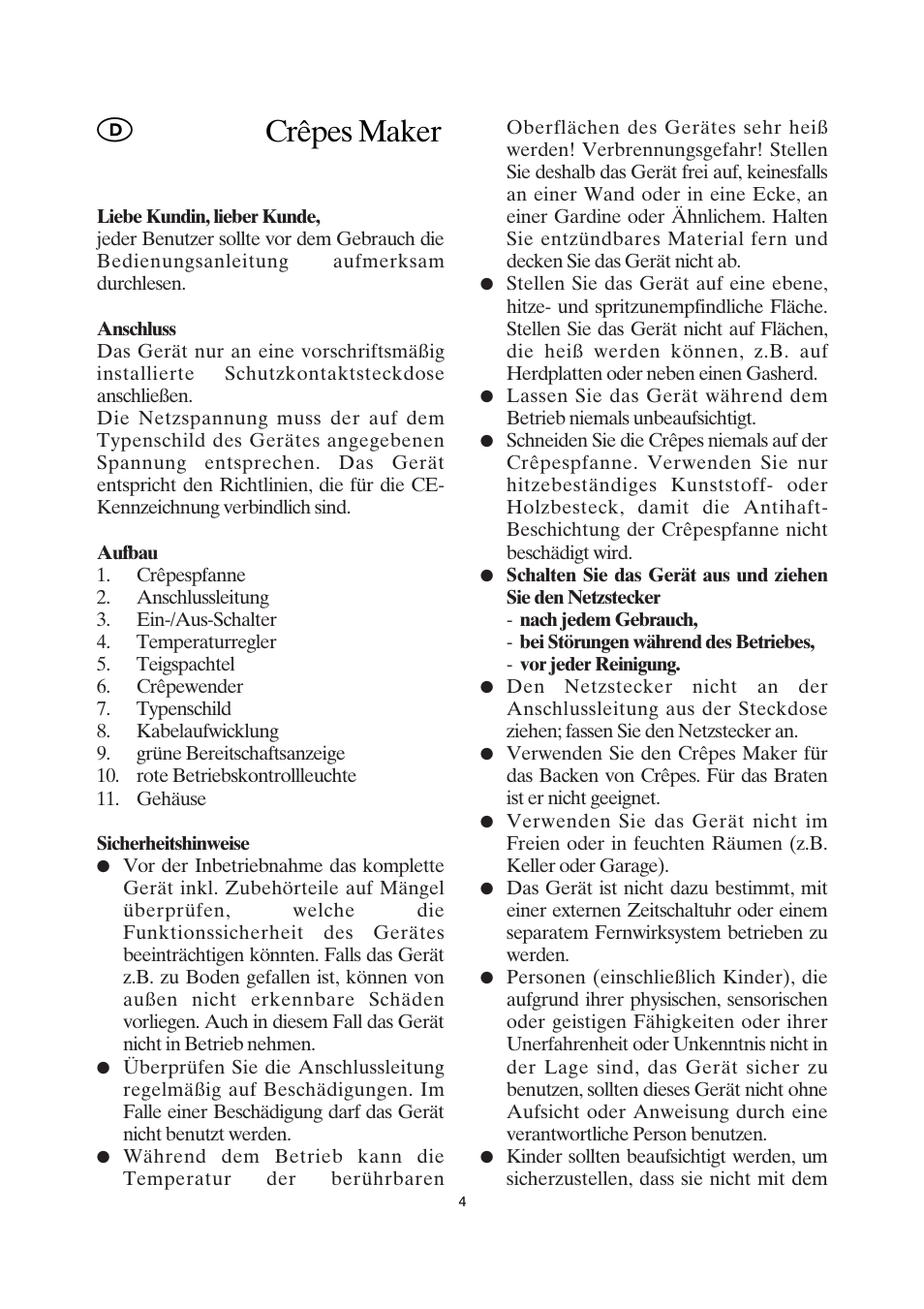 Crêpes maker | SEVERIN CM 2198 User Manual | Page 4 / 46