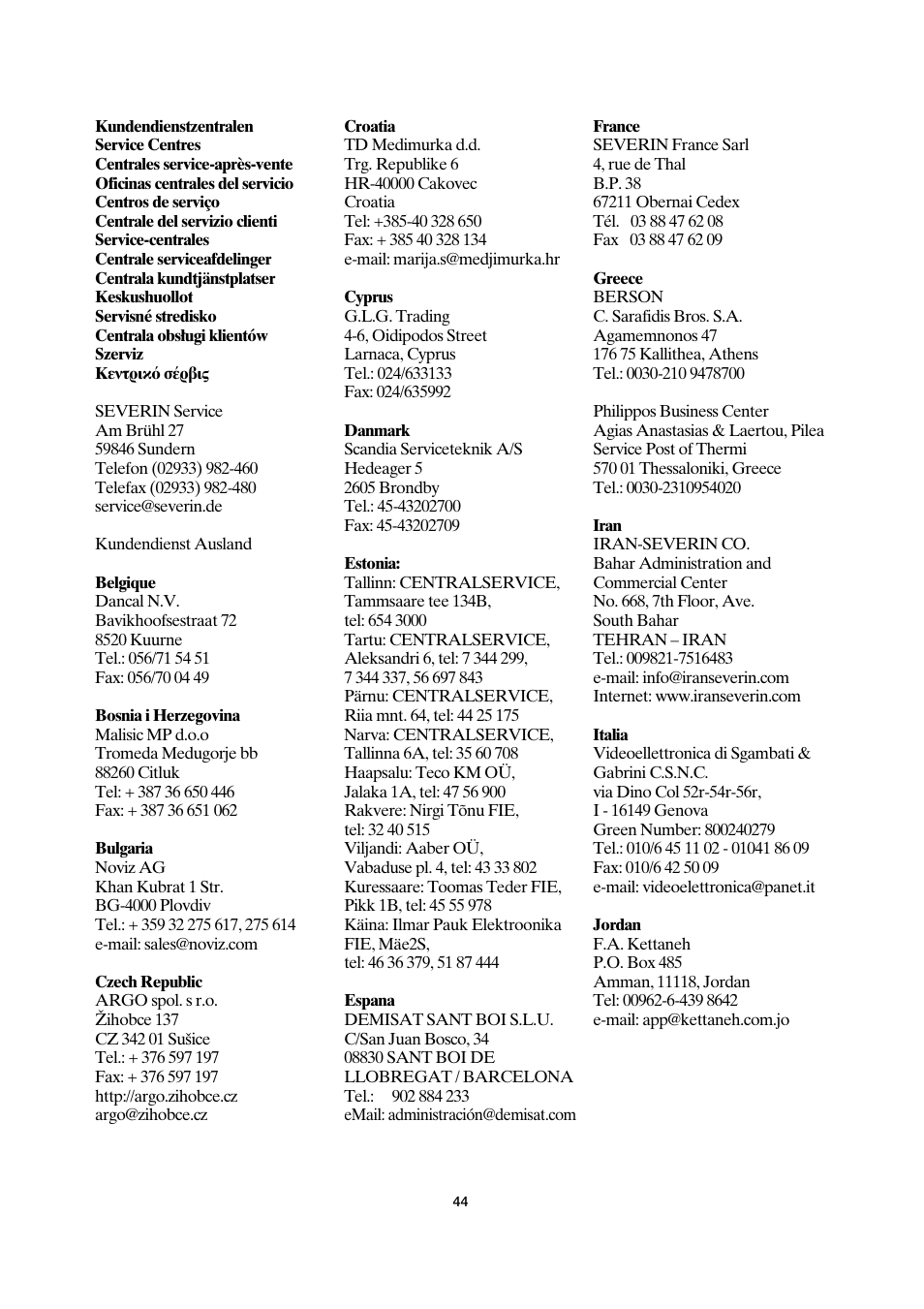 SEVERIN CM 2198 User Manual | Page 44 / 46