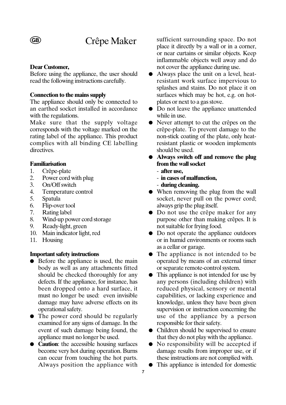 Crêpe maker | SEVERIN CM 2198 User Manual | Page 7 / 46