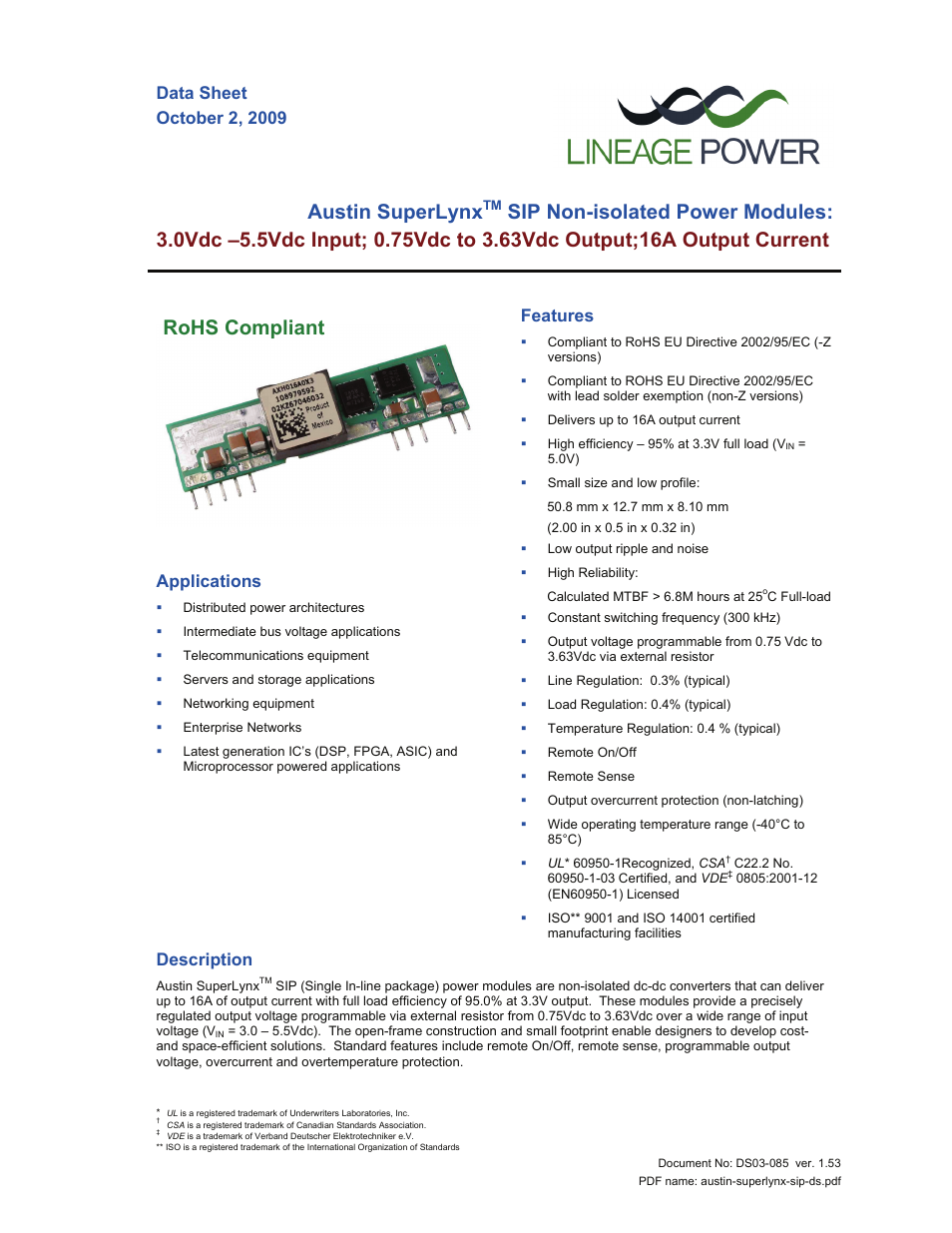 GE Industrial Solutions Austin SuperLynx SIP User Manual | 18 pages