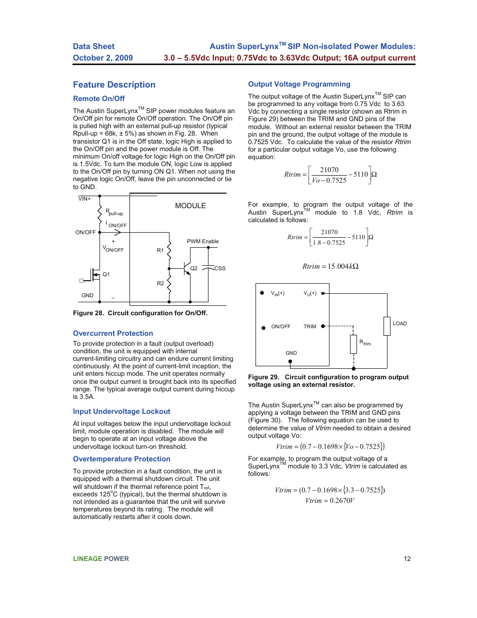 Feature description | GE Industrial Solutions Austin SuperLynx SIP User Manual | Page 12 / 18