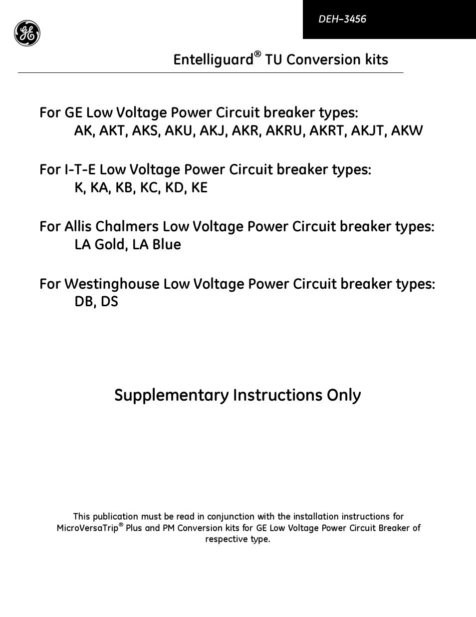 GE Industrial Solutions EntelliGuard TU Conversion kits User Manual | 24 pages