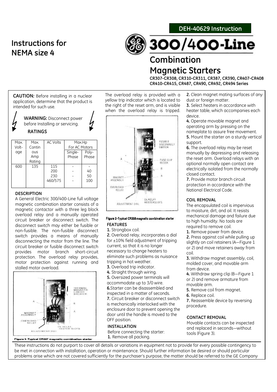 GE Industrial Solutions 300_400 Line NEMA size 4 User Manual | 2 pages