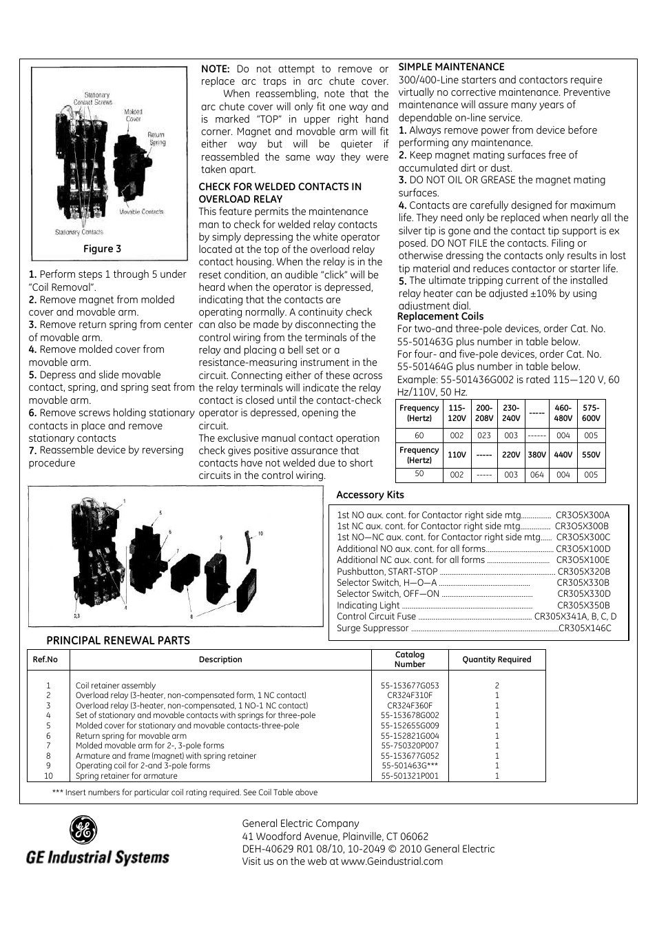 Principal renewal parts | GE Industrial Solutions 300_400 Line NEMA size 4 User Manual | Page 2 / 2