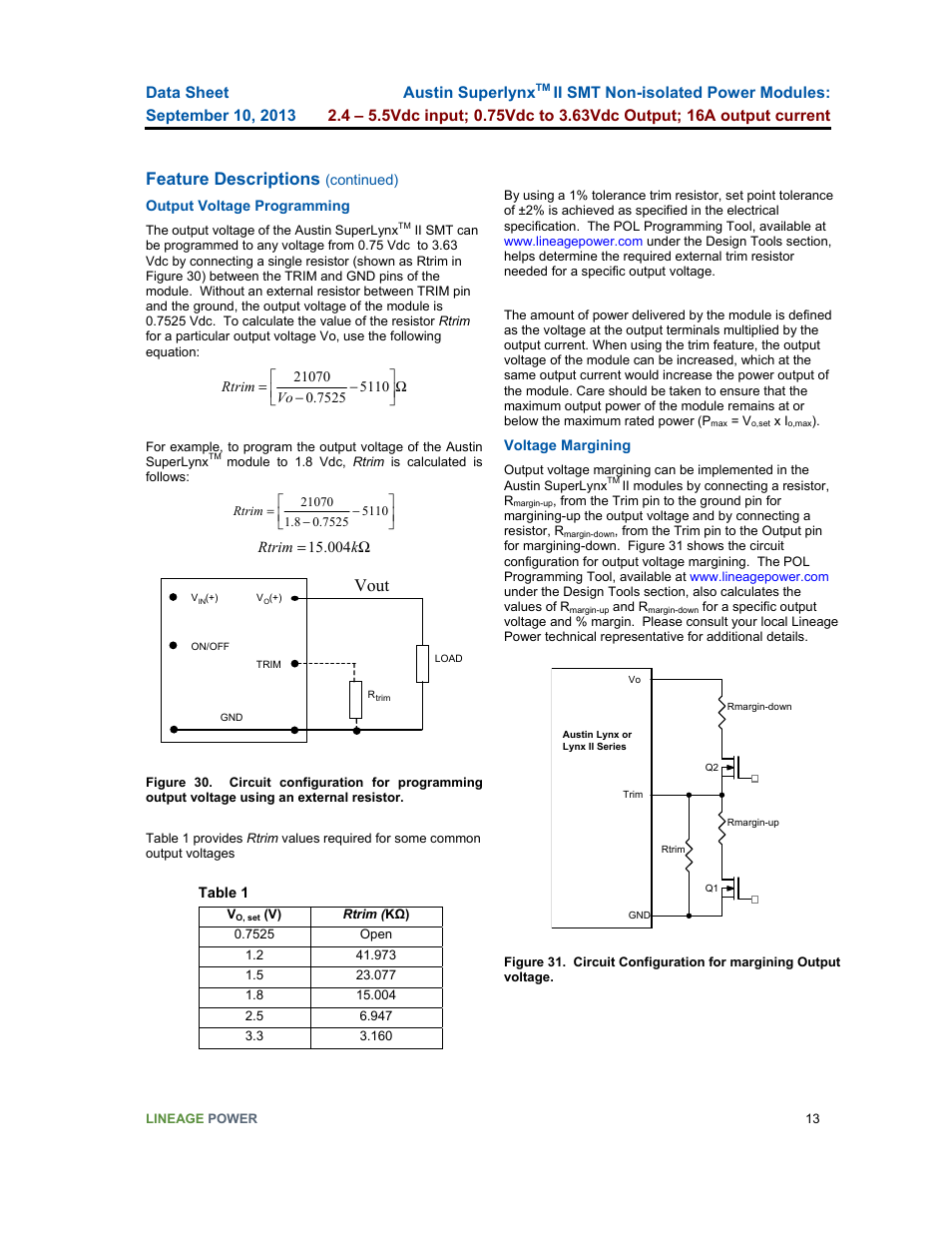 Feature descriptions, Vout | GE Industrial Solutions Austin SuperLynx II SMT User Manual | Page 13 / 21